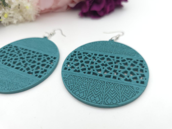 Preview: Holz Ohrringe Wood Muster türkis